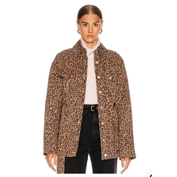 Marissa Webb Womens ellery anorak utility coat Jacket Lg Leopard Print Brown